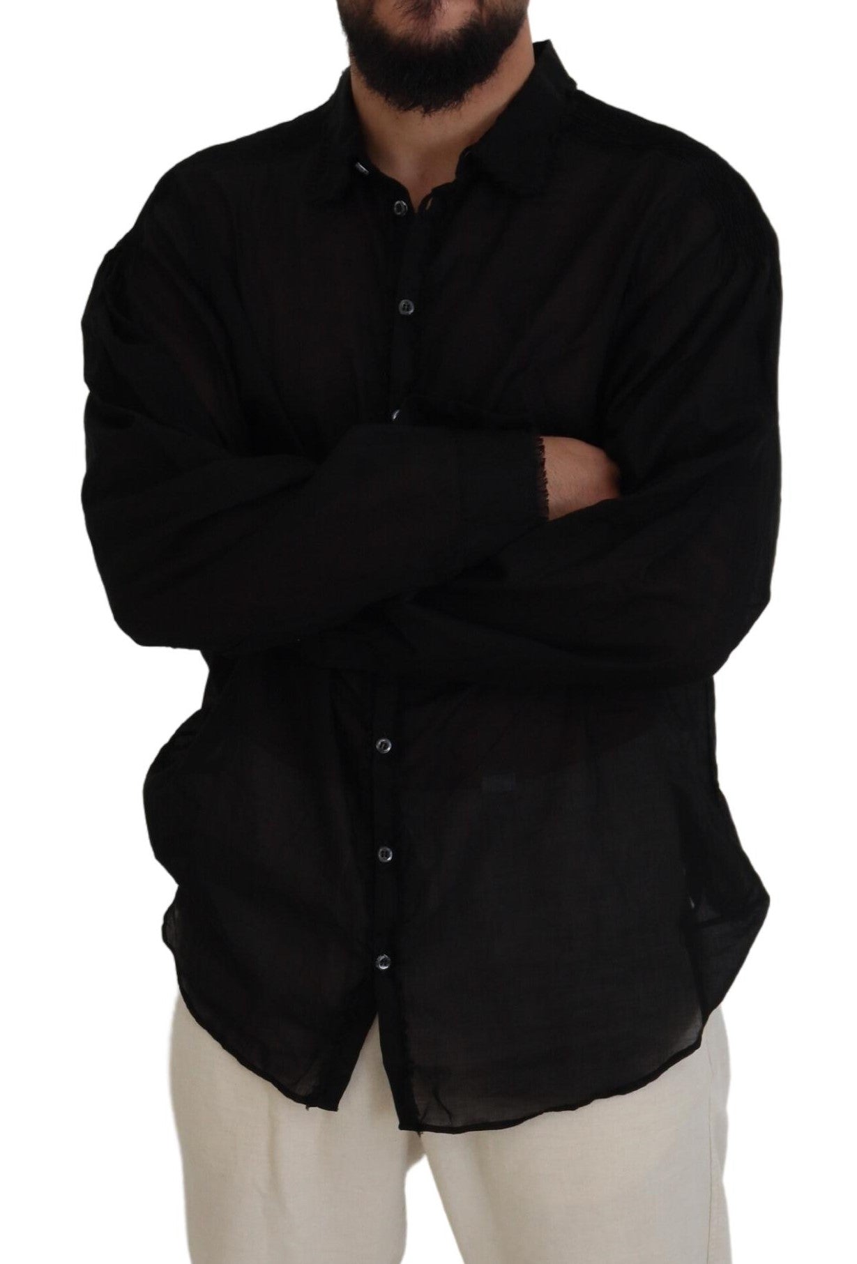 Dsquared² Black Cotton Collared Long Sleeves Formal Shirt by Dsquared²