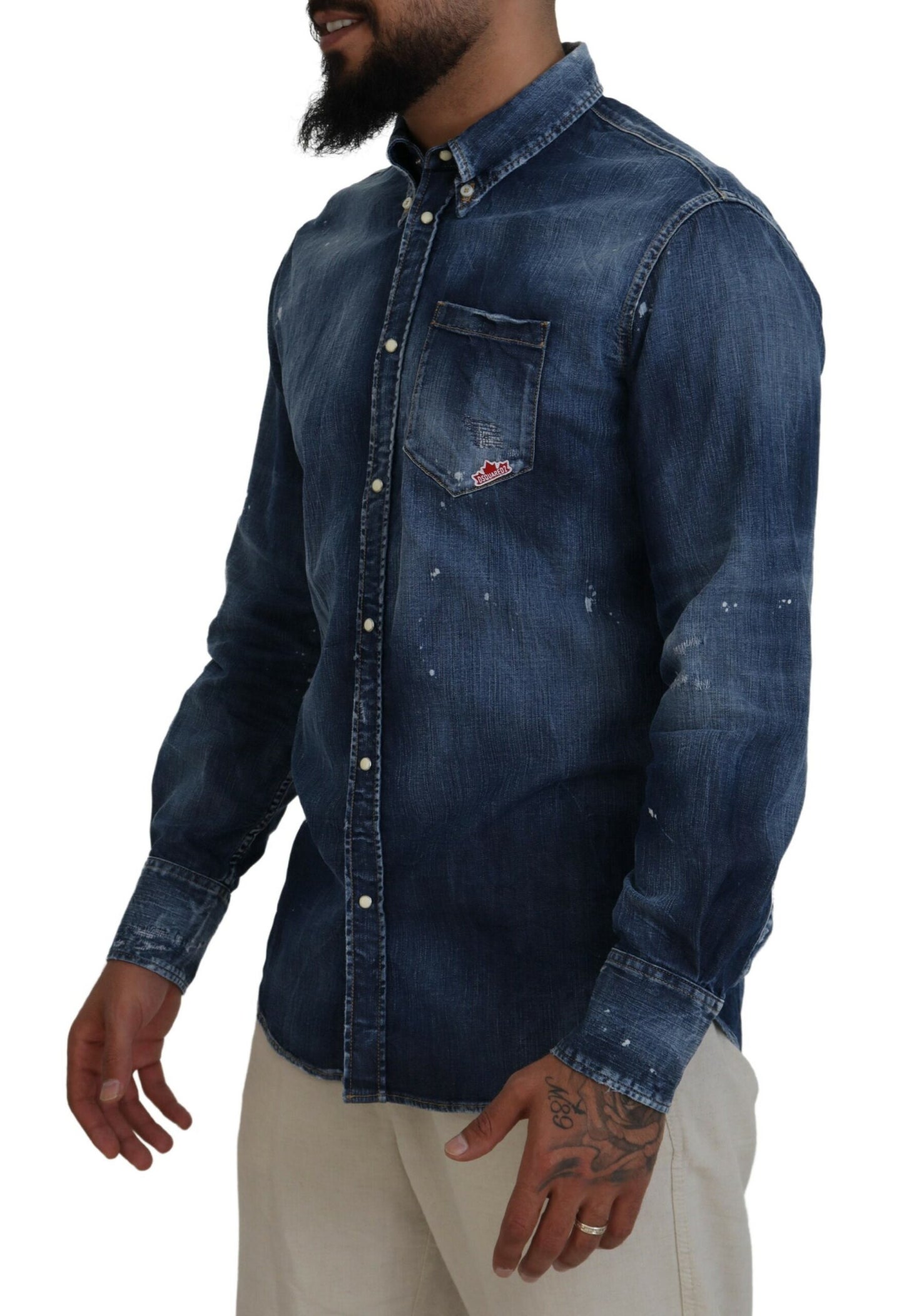 Dsquared² Blue Washed Collared Men Casual Long Sleeves Shirt by Dsquared²