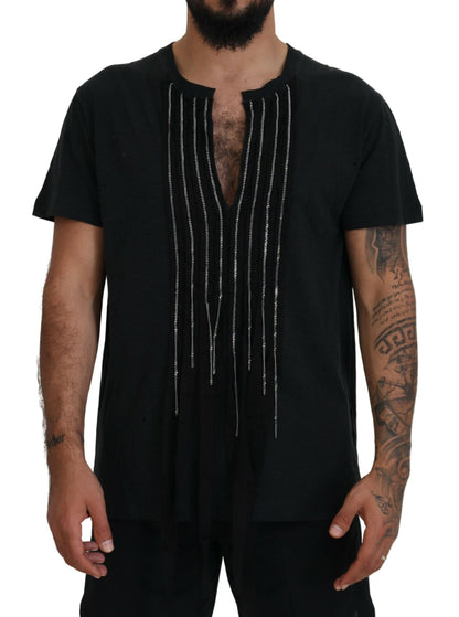 Dsquared² Black Chain Embellished Cotton Short Sleeve T-shirt by Dsquared²