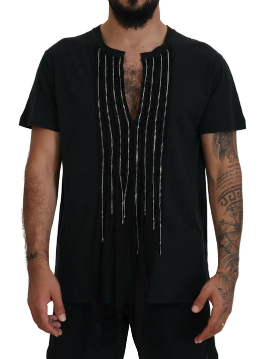 Dsquared² Black Chain Embellished Cotton Short Sleeve T-shirt by Dsquared²