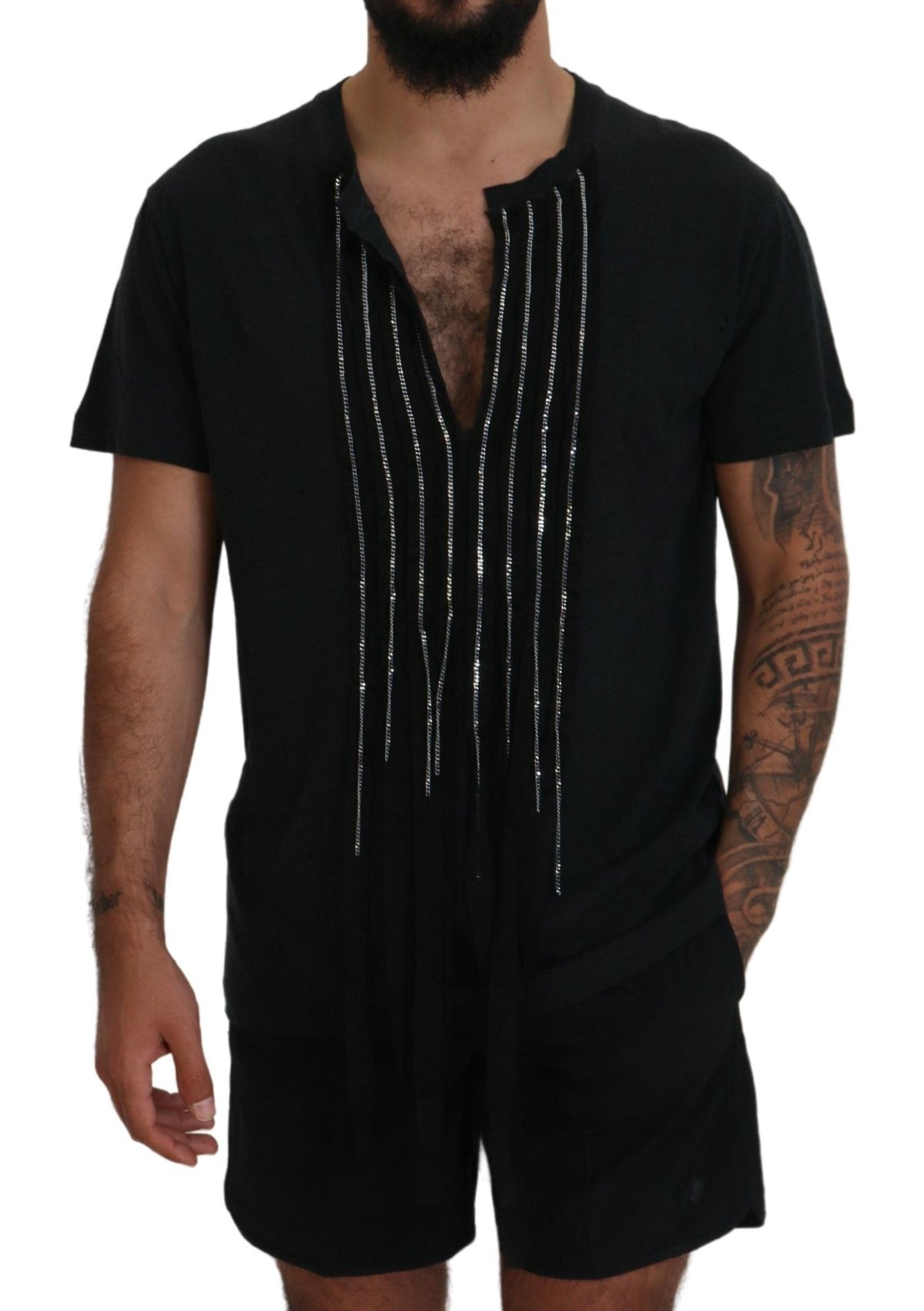Dsquared² Black Chain Embellished Cotton Short Sleeve T-shirt by Dsquared²