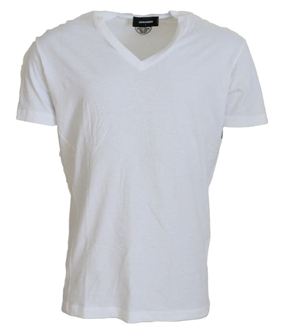 Dsquared² White Cotton Linen Short Sleeves V-neck T-shirt by Dsquared²