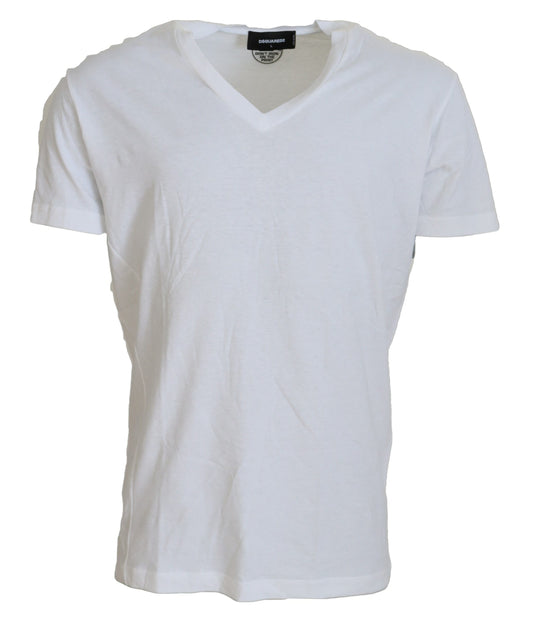 Dsquared² White Cotton Linen Short Sleeves V-neck T-shirt by Dsquared²