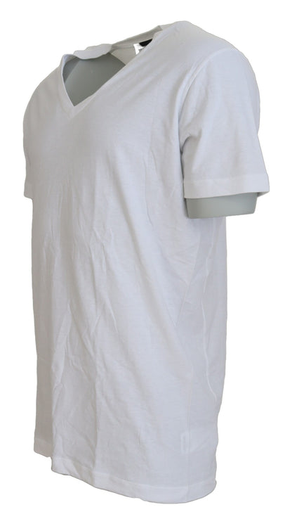 Dsquared² White Cotton Linen Short Sleeves V-neck T-shirt by Dsquared²