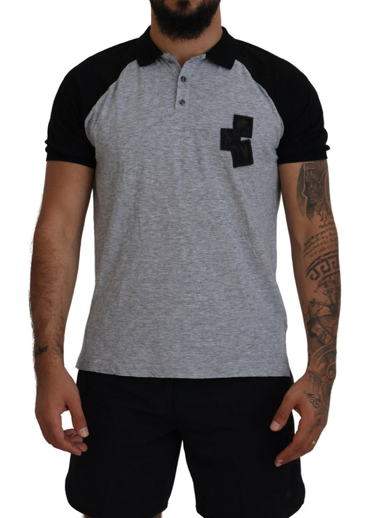 Dsquared² Gray Black Cotton Short Sleeves Collared T-shirt by Dsquared²