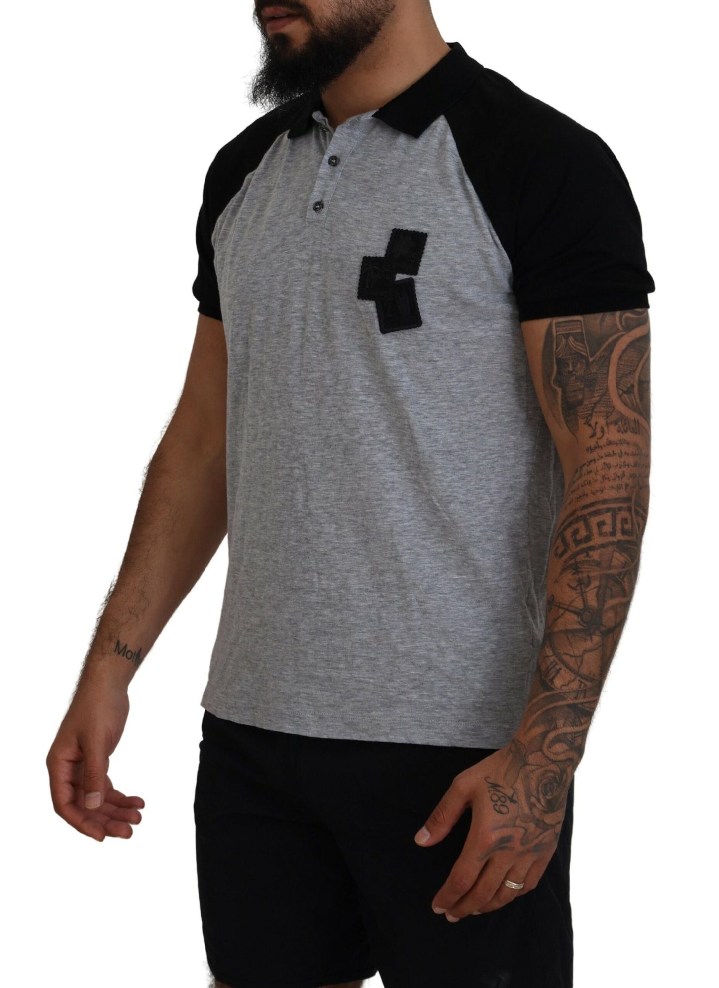 Dsquared² Gray Black Cotton Short Sleeves Collared T-shirt by Dsquared²