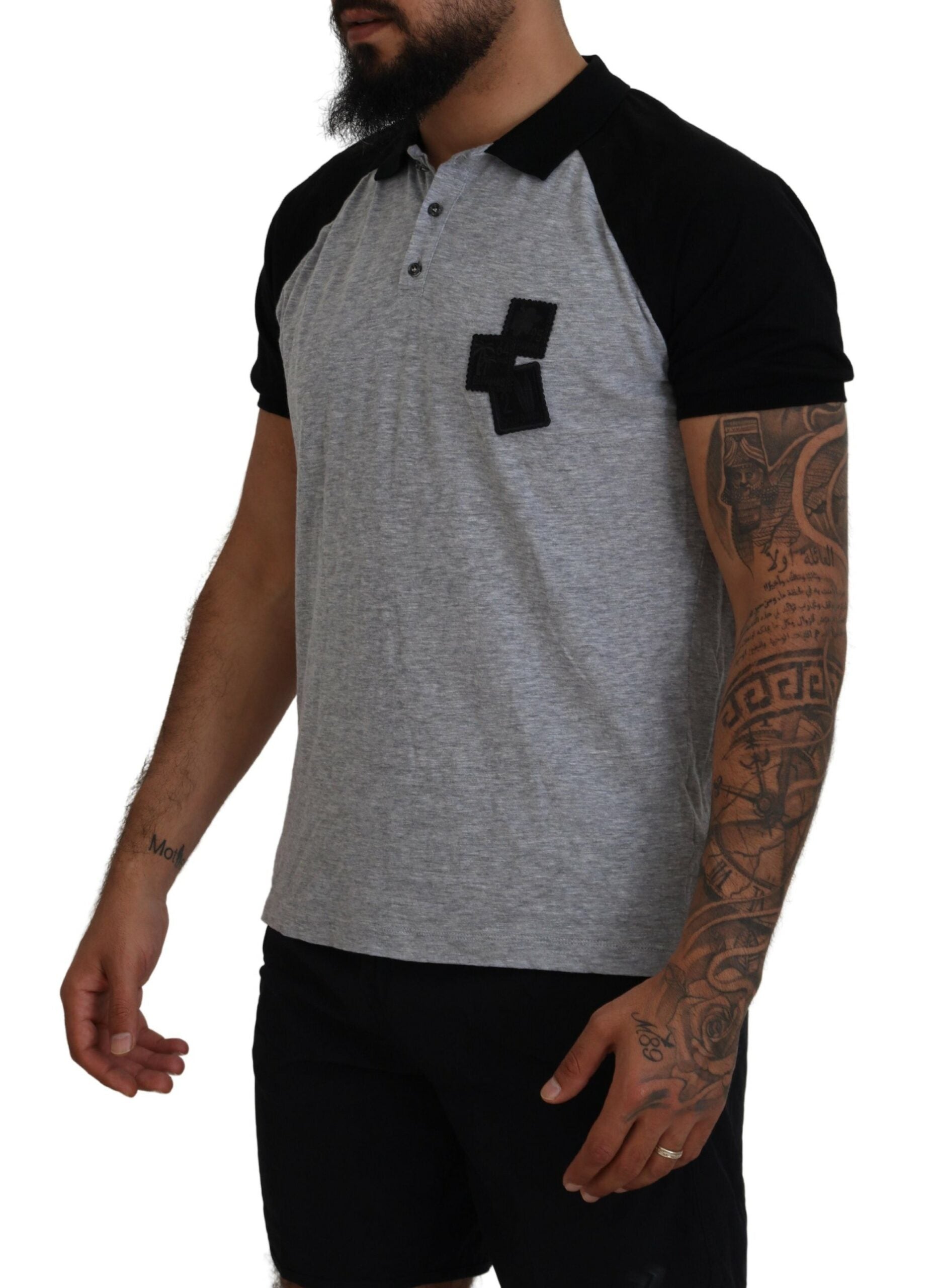 Dsquared² Gray Black Cotton Short Sleeves Collared T-shirt by Dsquared²