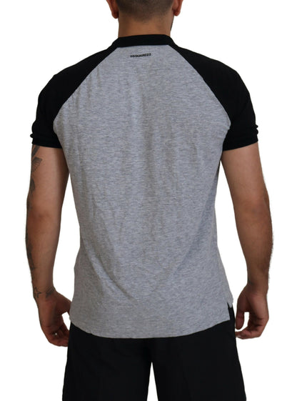 Dsquared² Gray Black Cotton Short Sleeves Collared T-shirt by Dsquared²