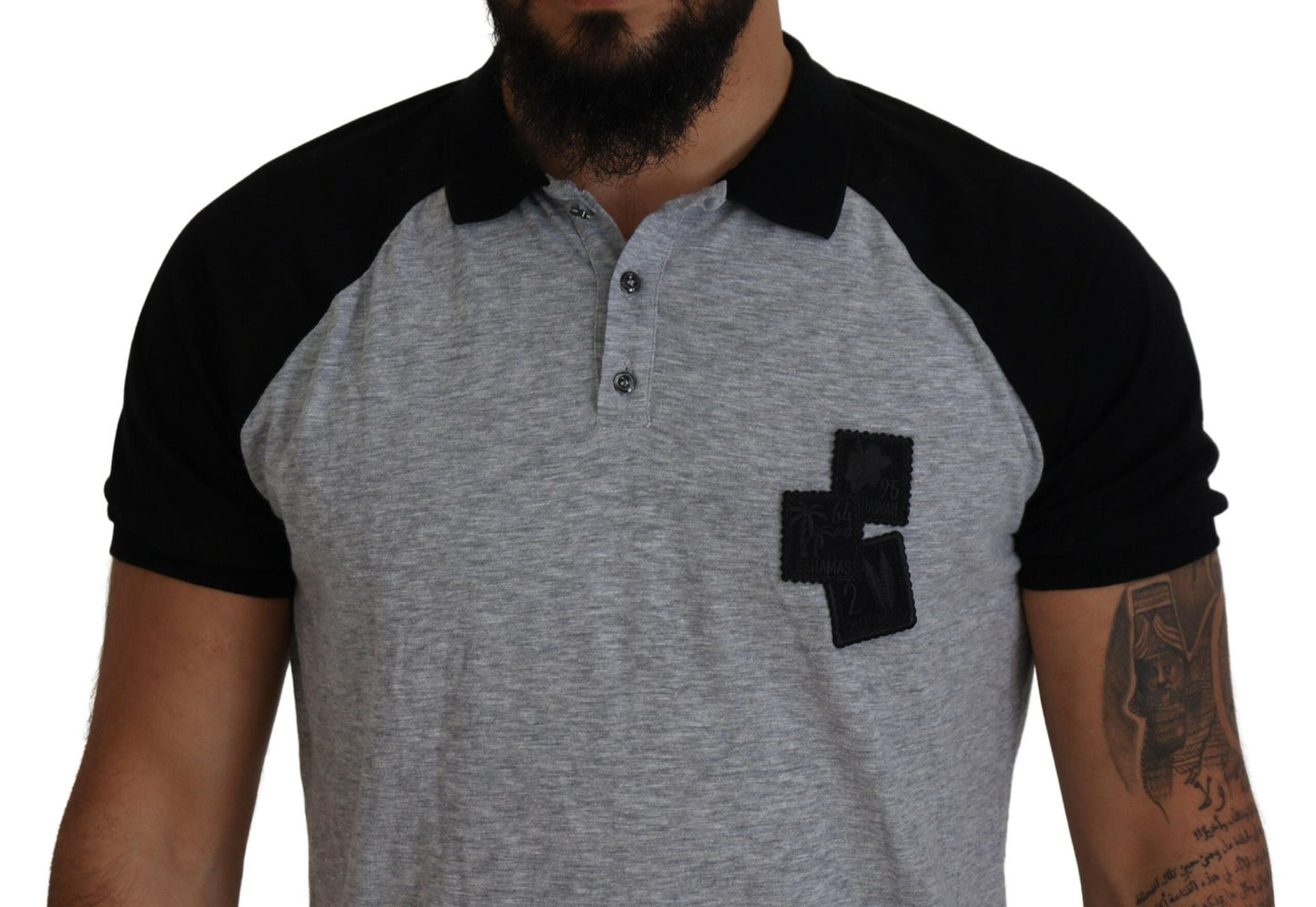 Dsquared² Gray Black Cotton Short Sleeves Collared T-shirt by Dsquared²