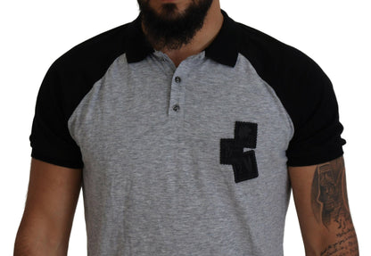 Dsquared² Gray Black Cotton Short Sleeves Collared T-shirt by Dsquared²