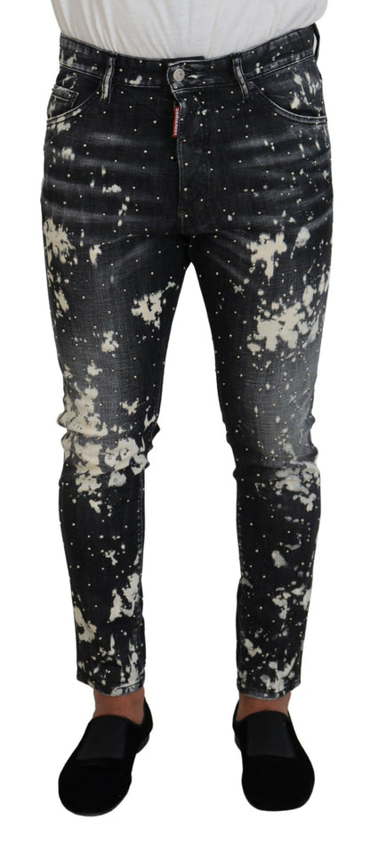 Dsquared² Gray Wash White Splash Print Skinny Denim Jeans by Dsquared²