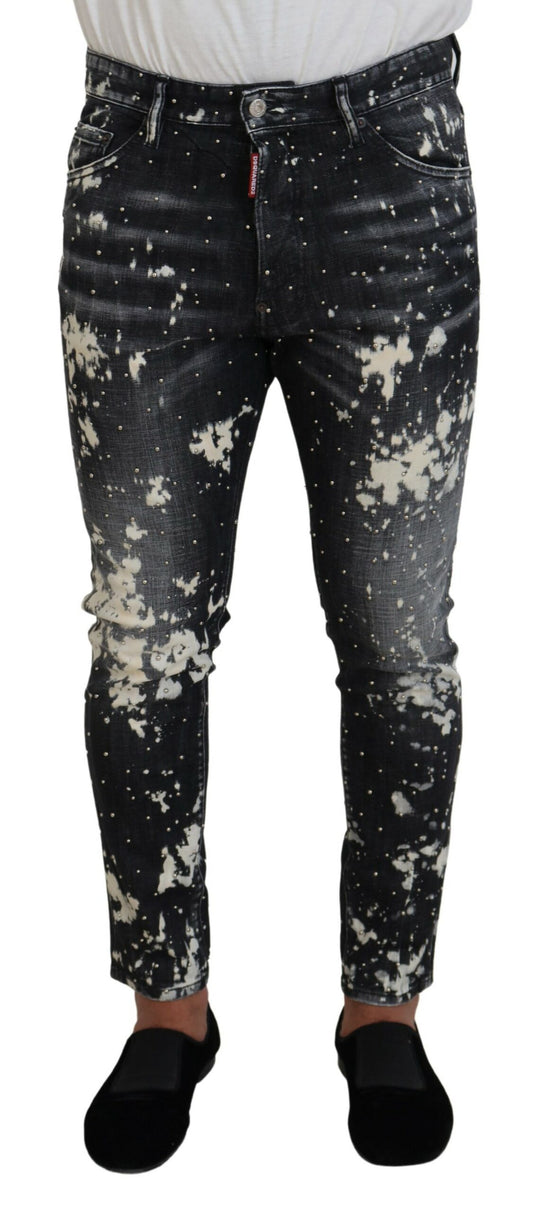 Dsquared² Gray Wash White Splash Print Skinny Denim Jeans by Dsquared²