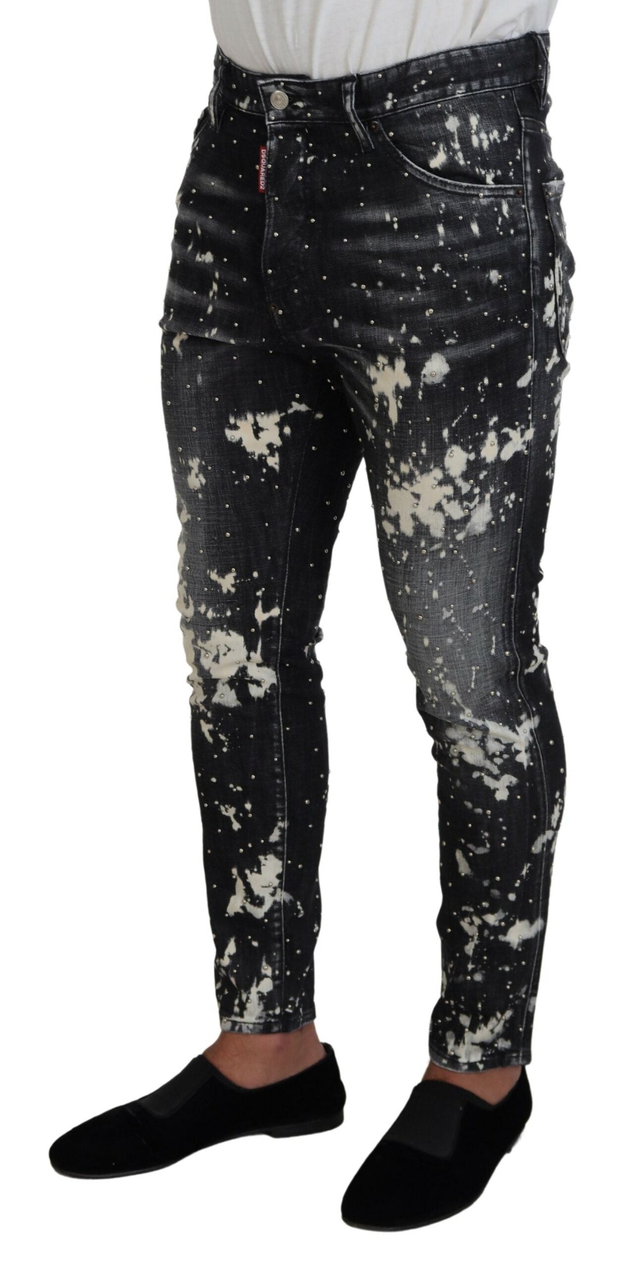 Dsquared² Gray Wash White Splash Print Skinny Denim Jeans by Dsquared²