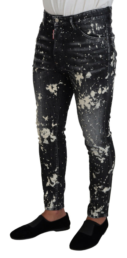 Dsquared² Gray Wash White Splash Print Skinny Denim Jeans by Dsquared²