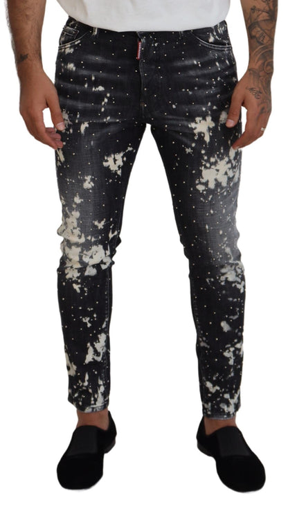 Dsquared² Gray Wash White Splash Print Skinny Denim Jeans by Dsquared²
