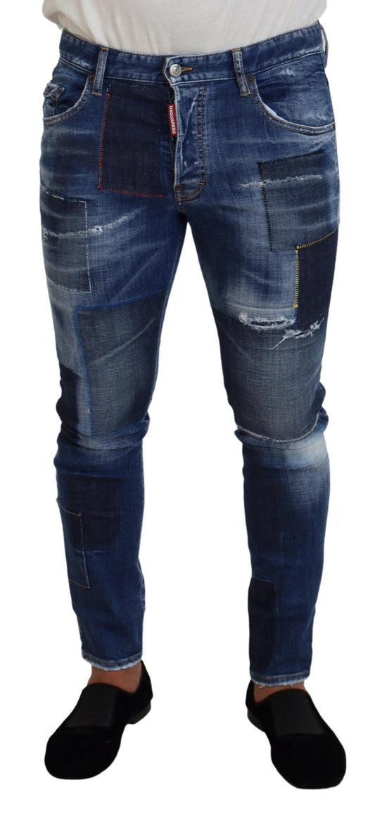 Dsquared² Blue Washed Patchwork Skinny Men Denim Jeans by Dsquared²