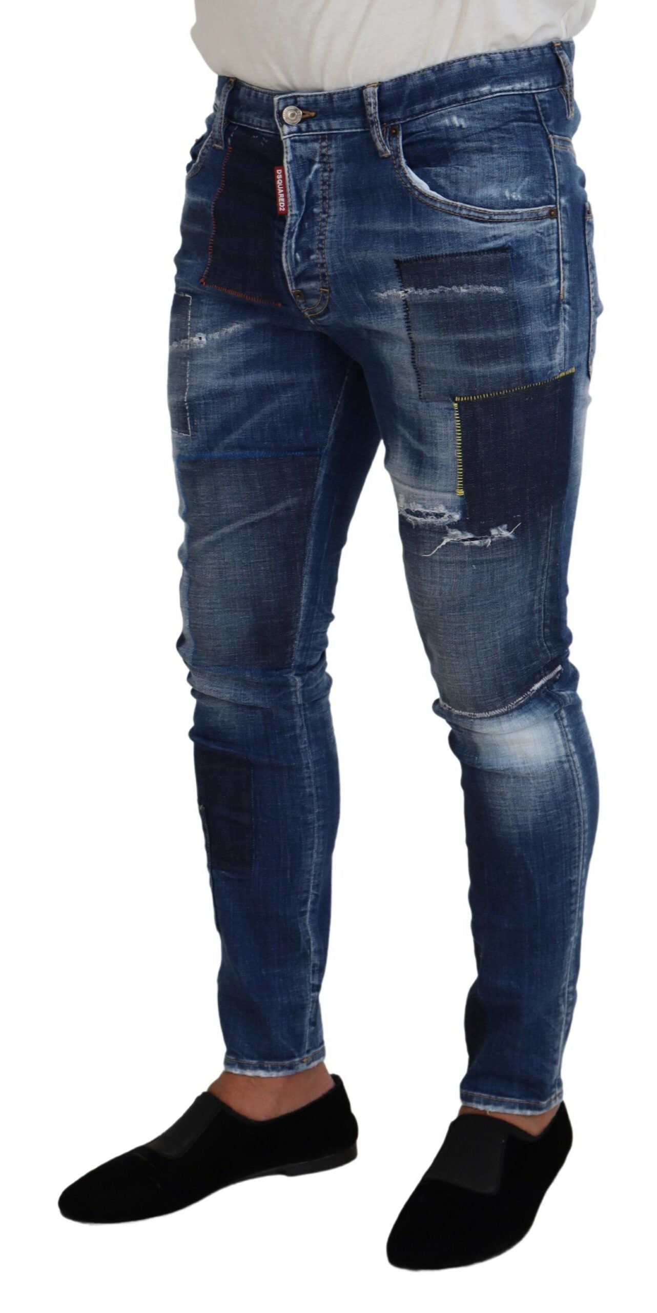 Dsquared² Blue Washed Patchwork Skinny Men Denim Jeans by Dsquared²