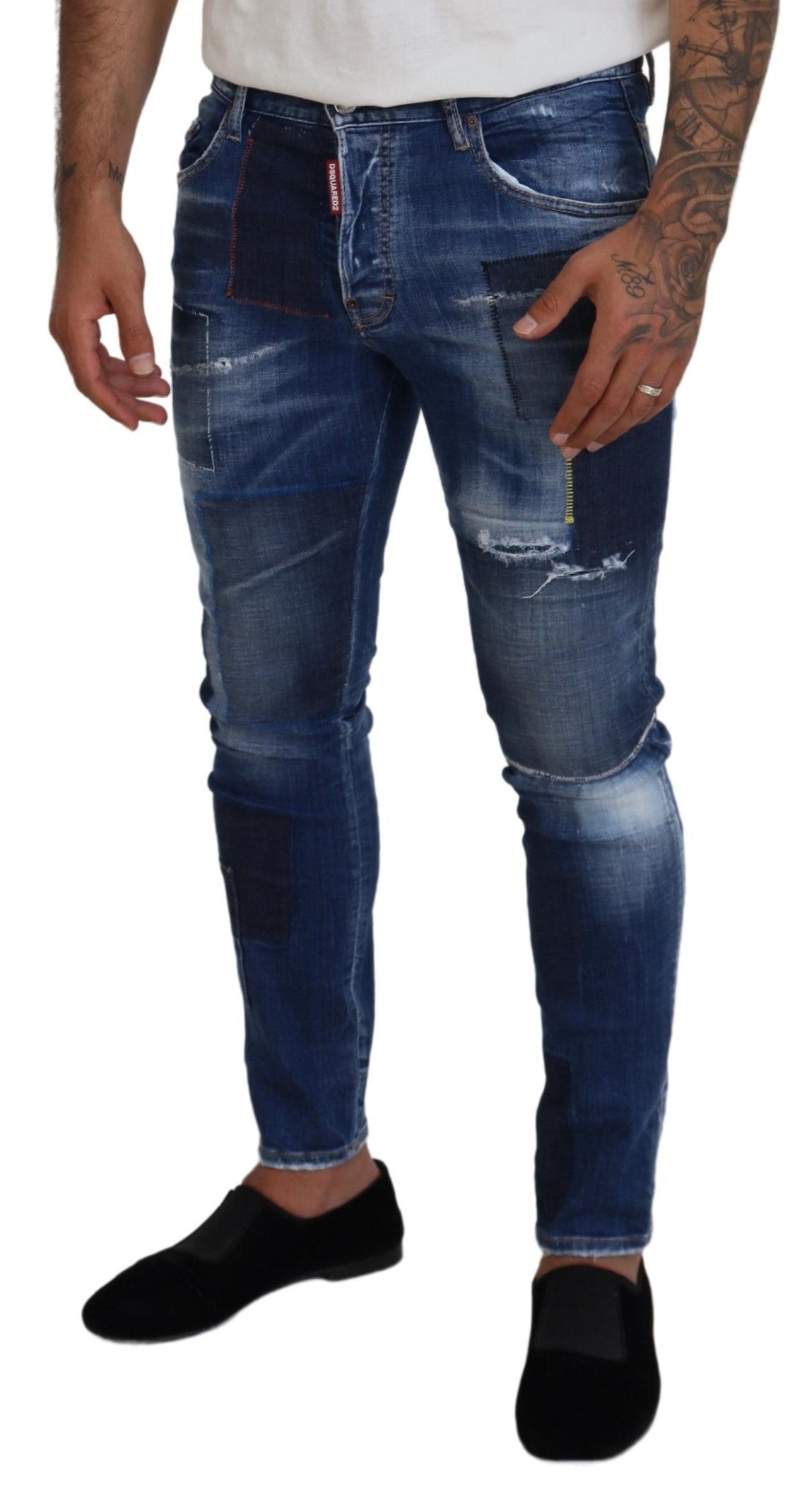 Dsquared² Blue Washed Patchwork Skinny Men Denim Jeans by Dsquared²