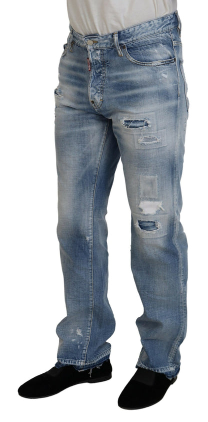 Dsquared² Blue Washed Straight Fit Men Casual Denim Jeans by Dsquared²