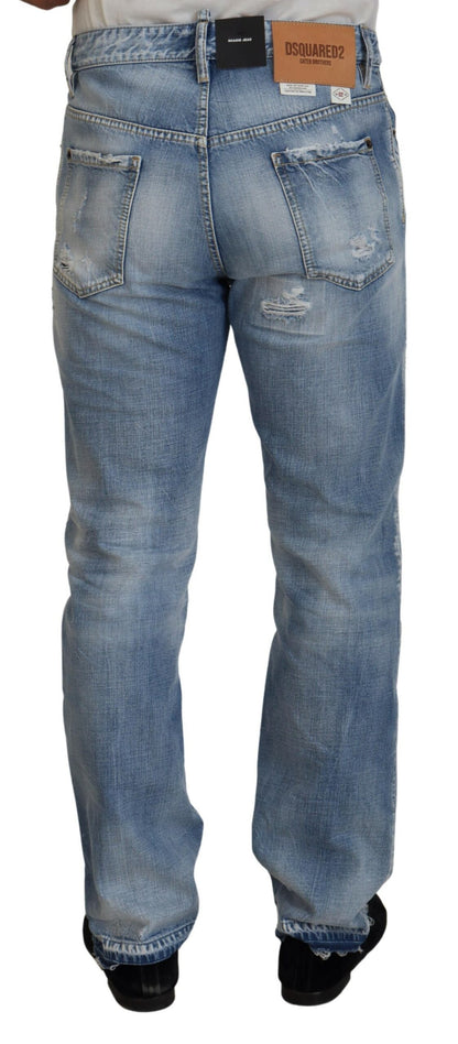 Dsquared² Blue Washed Straight Fit Men Casual Denim Jeans by Dsquared²