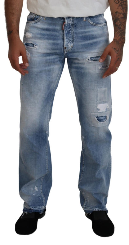 Dsquared² Blue Washed Straight Fit Men Casual Denim Jeans by Dsquared²