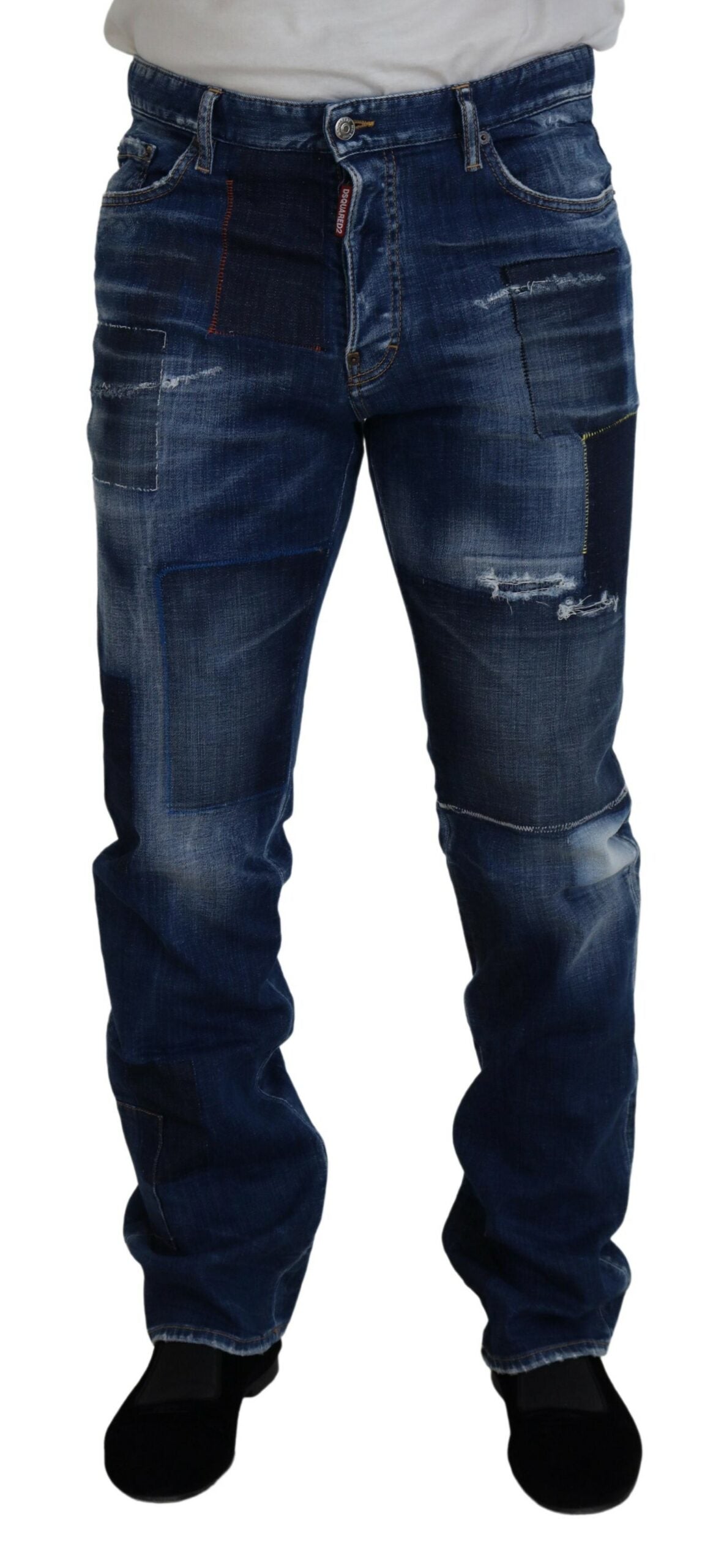 Dsquared² Blue Washed Patchwork Straight Fit Denim Jeans by Dsquared²