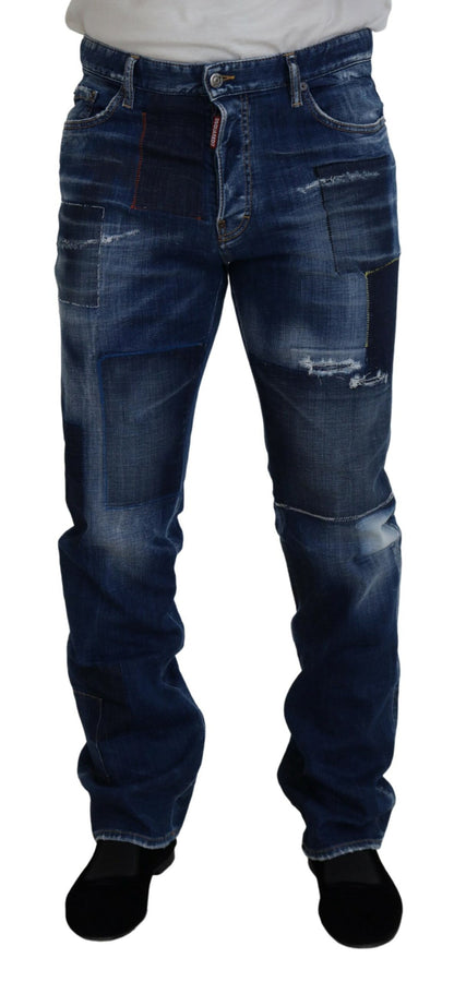 Dsquared² Blue Washed Patchwork Straight Fit Denim Jeans by Dsquared²