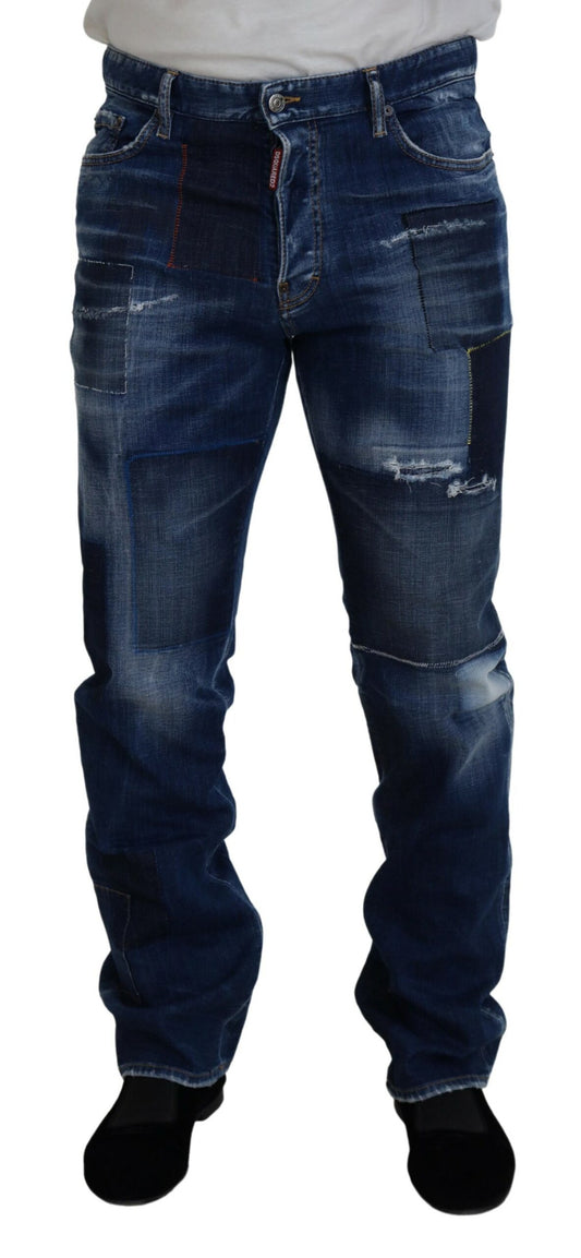 Dsquared² Blue Washed Patchwork Straight Fit Denim Jeans by Dsquared²