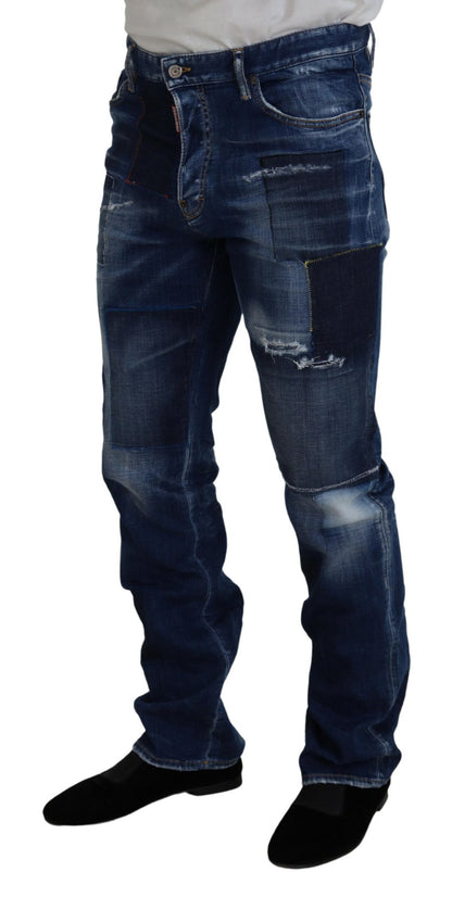Dsquared² Blue Washed Patchwork Straight Fit Denim Jeans by Dsquared²
