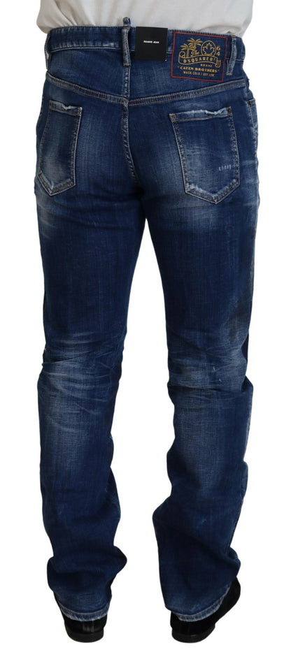 Dsquared² Blue Washed Patchwork Straight Fit Denim Jeans by Dsquared²