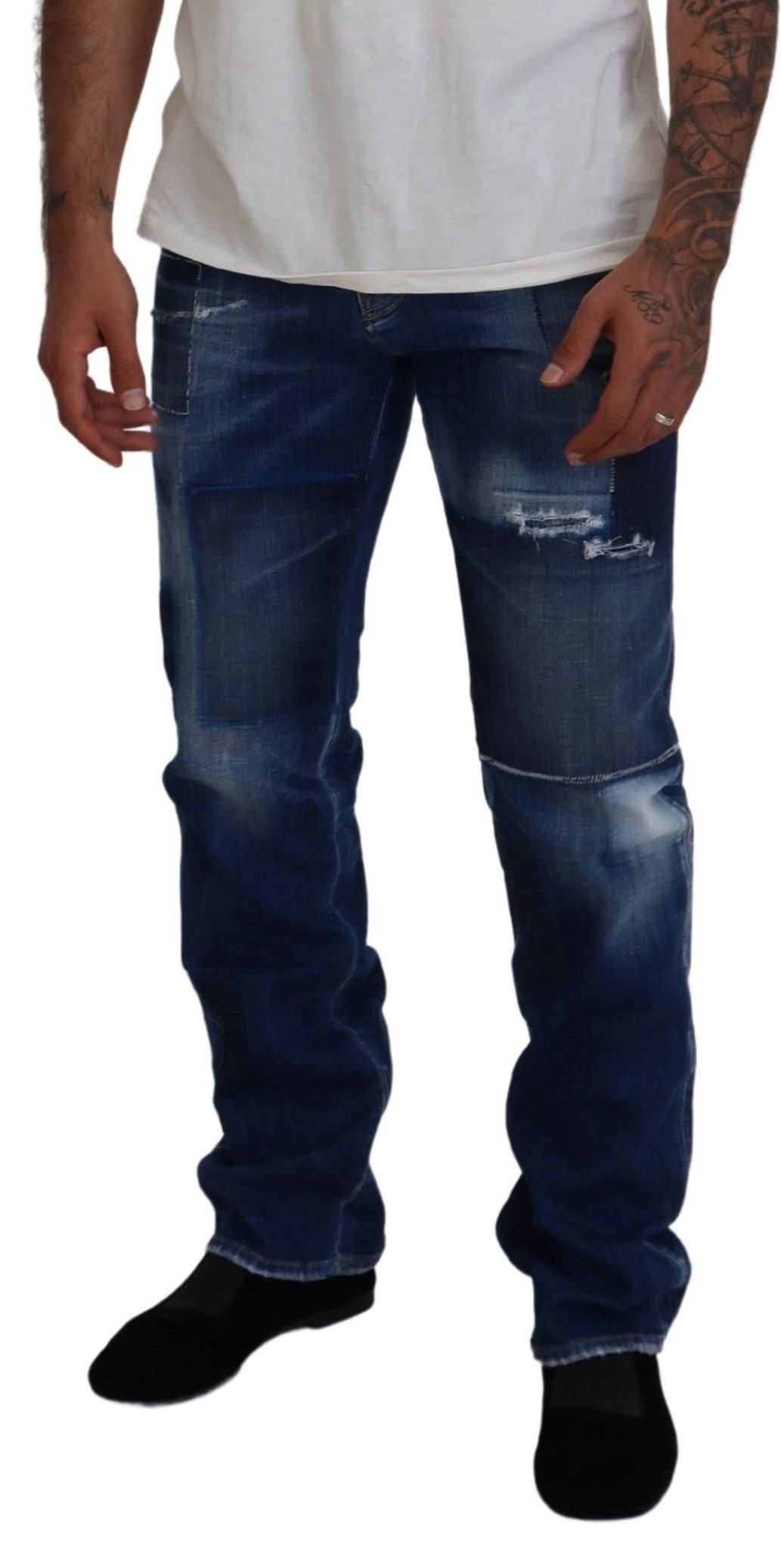 Dsquared² Blue Washed Patchwork Straight Fit Denim Jeans by Dsquared²