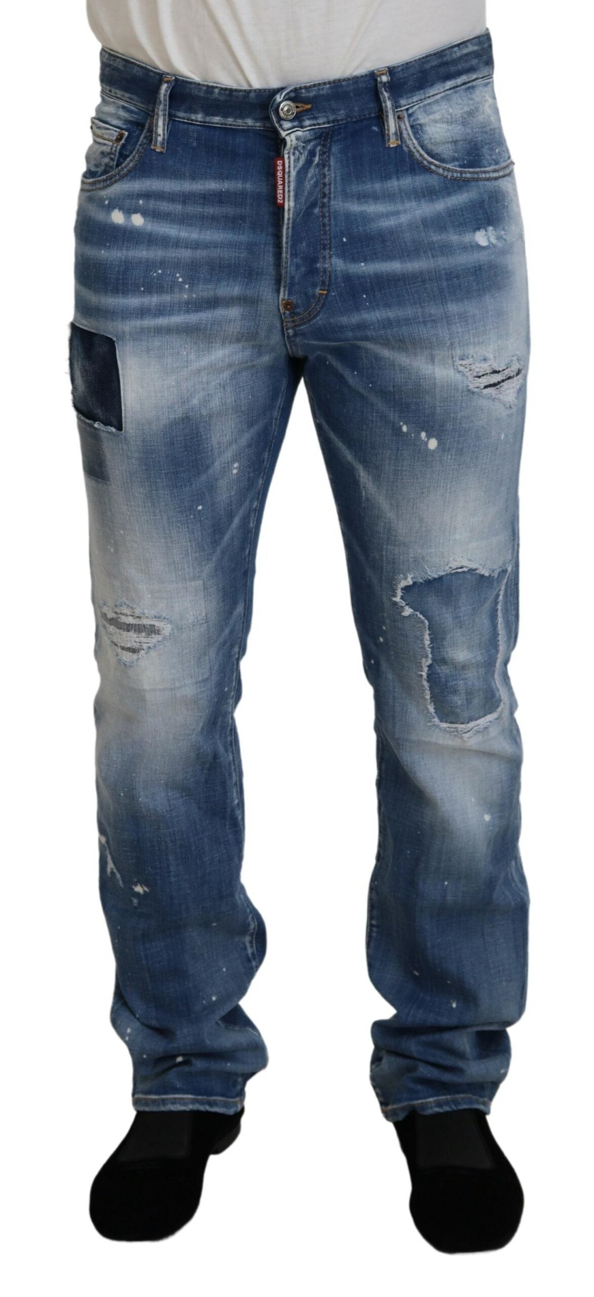 Dsquared² Blue Washed Tattered Straight Fit Casual Denim Jeans by Dsquared²