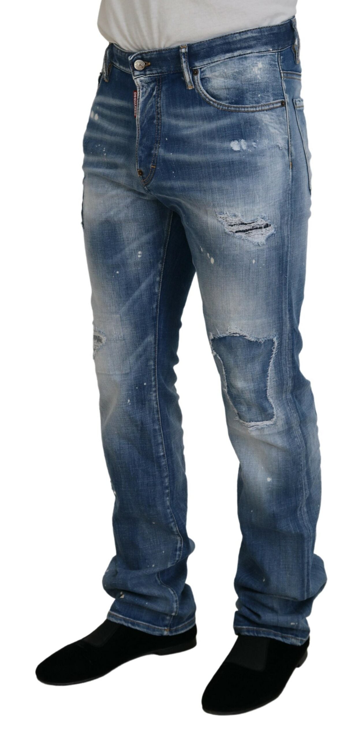Dsquared² Blue Washed Tattered Straight Fit Casual Denim Jeans by Dsquared²