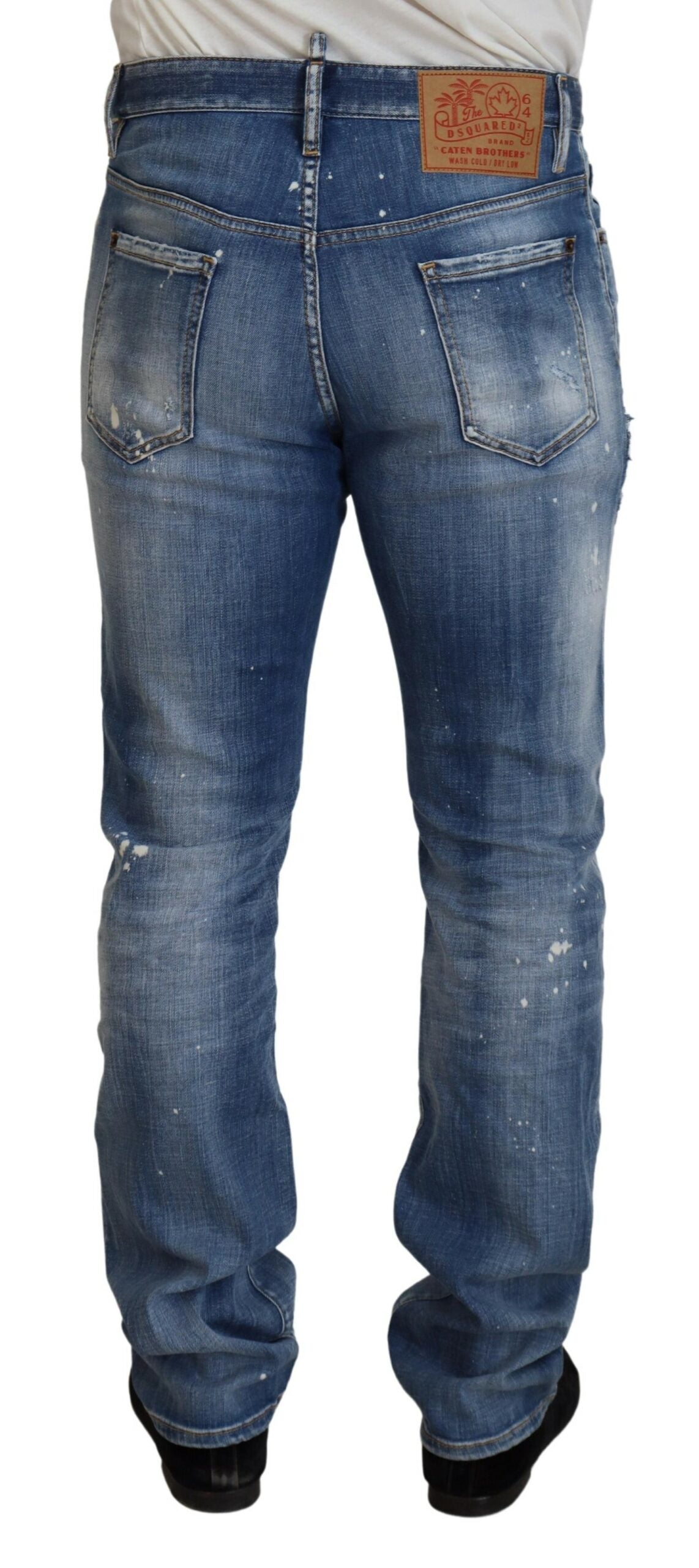 Dsquared² Blue Washed Tattered Straight Fit Casual Denim Jeans by Dsquared²