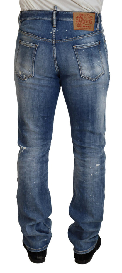 Dsquared² Blue Washed Tattered Straight Fit Casual Denim Jeans by Dsquared²