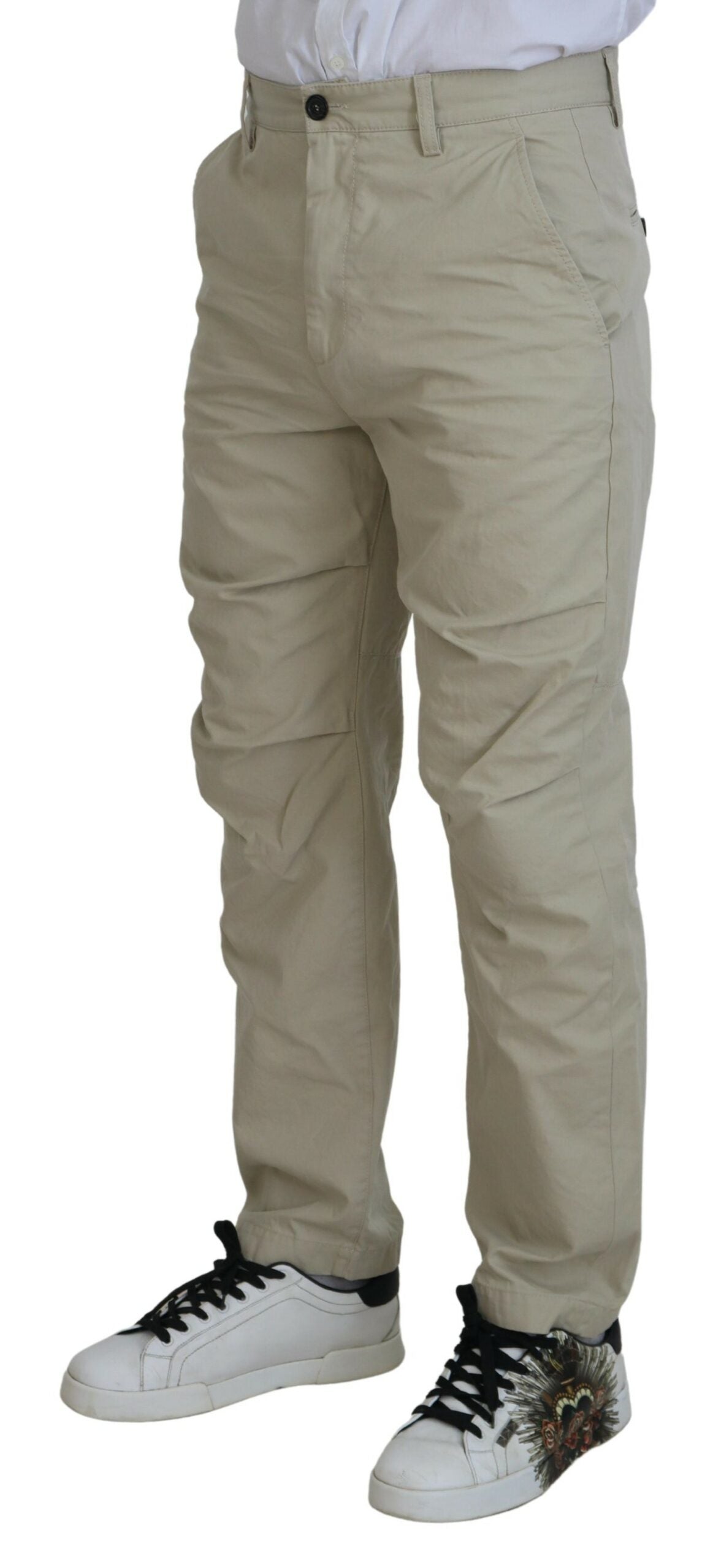 Dsquared² Beige Cotton Straight Fit Men Casual Pants by Dsquared²