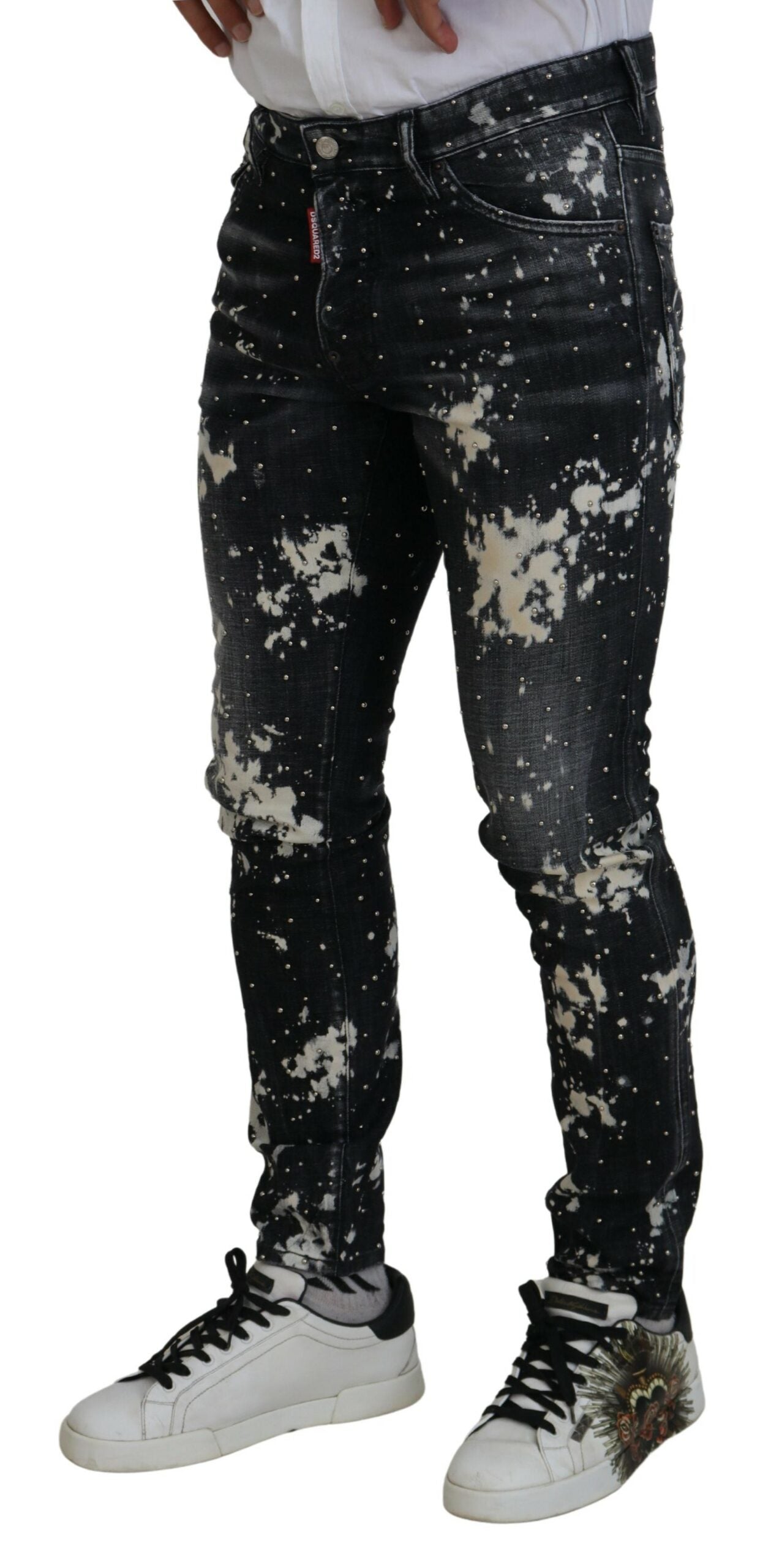Dsquared² Black Washed White Color Splash Casual Denim Jeans by Dsquared²
