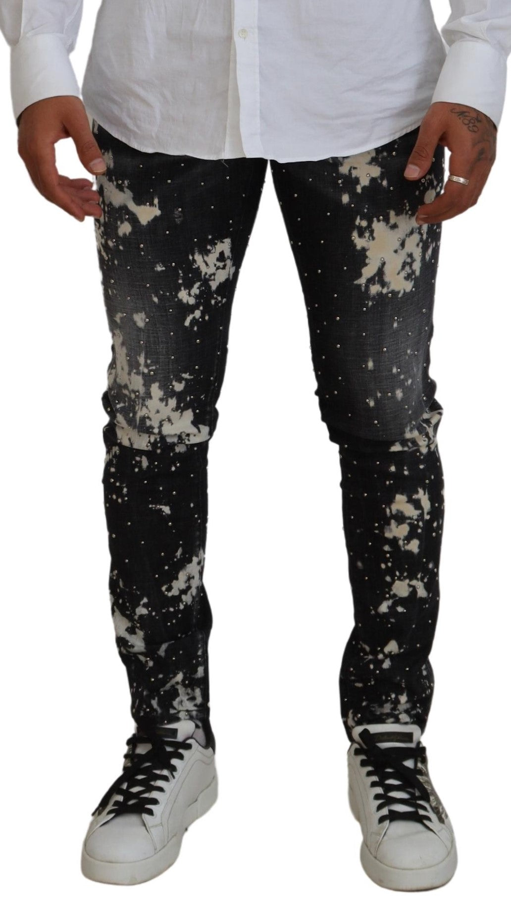 Dsquared² Black Washed White Color Splash Casual Denim Jeans by Dsquared²