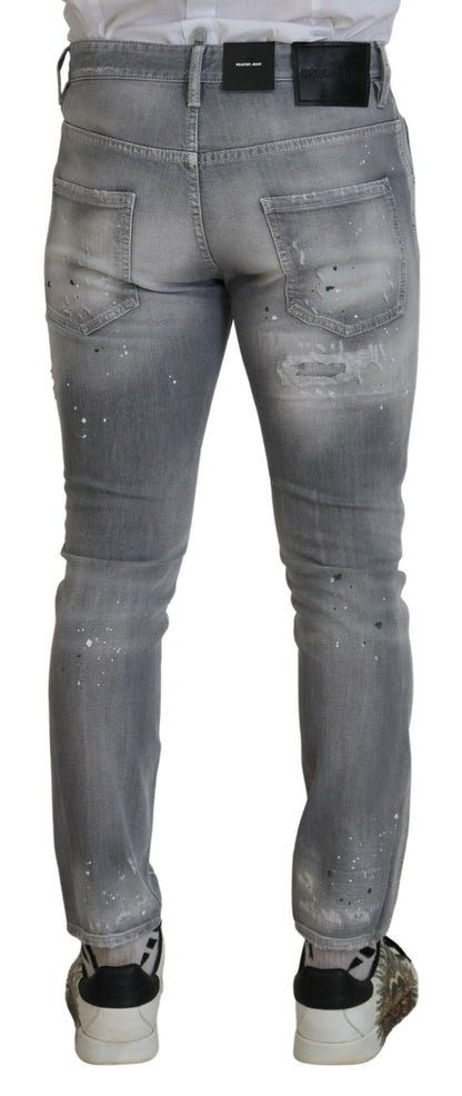 Dsquared² Gray Washed Cotton Slim Fit Casual Men Denim Jeans by Dsquared²