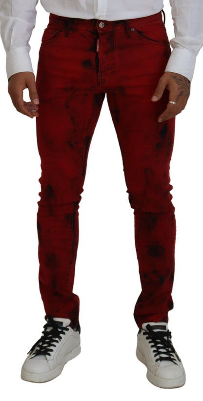 Dsquared² Red Cotton Tie Dye Skinny Casual Men Denim Jeans by Dsquared²