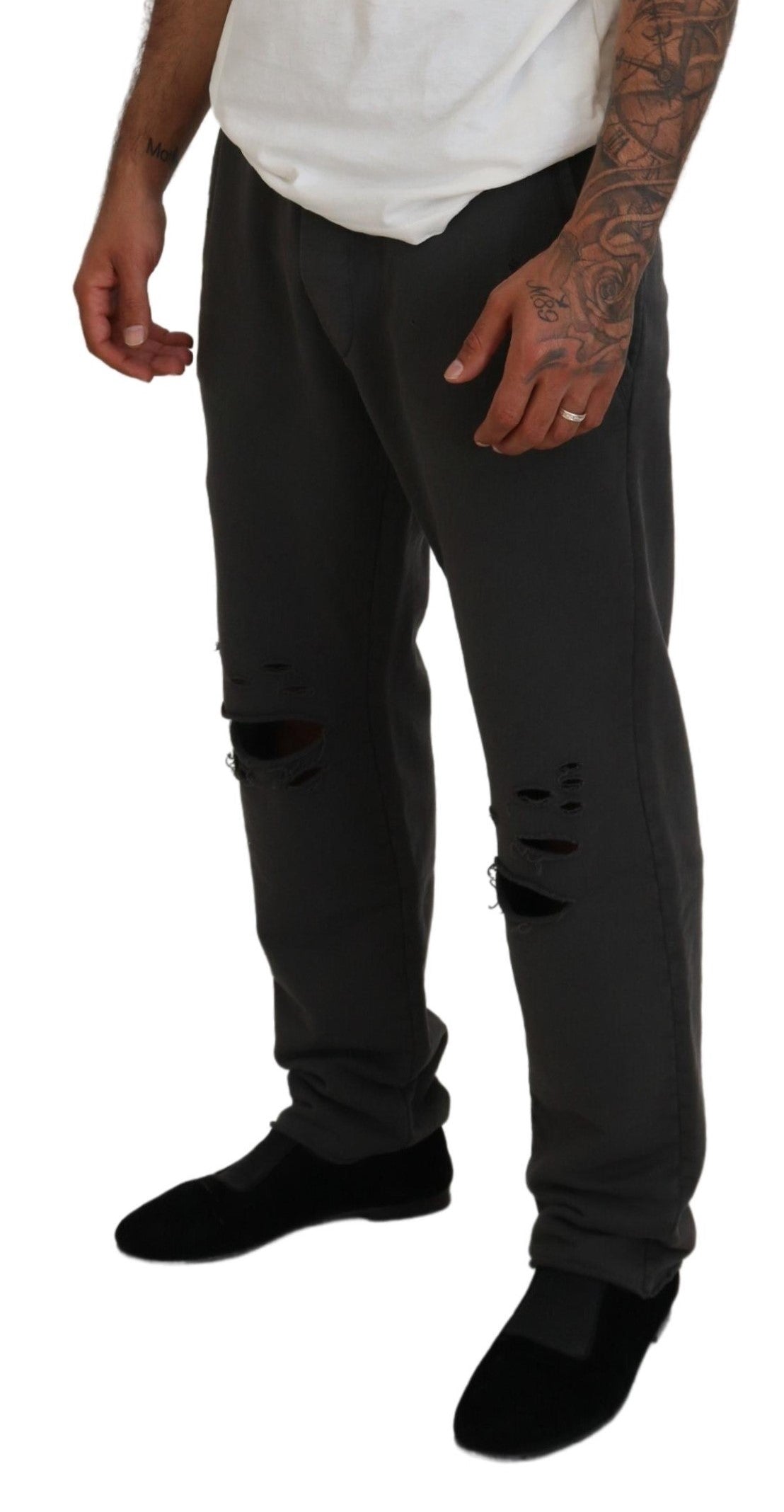 Dsquared² Dark Gray Cotton Men Casual Tattered Pants by Dsquared²