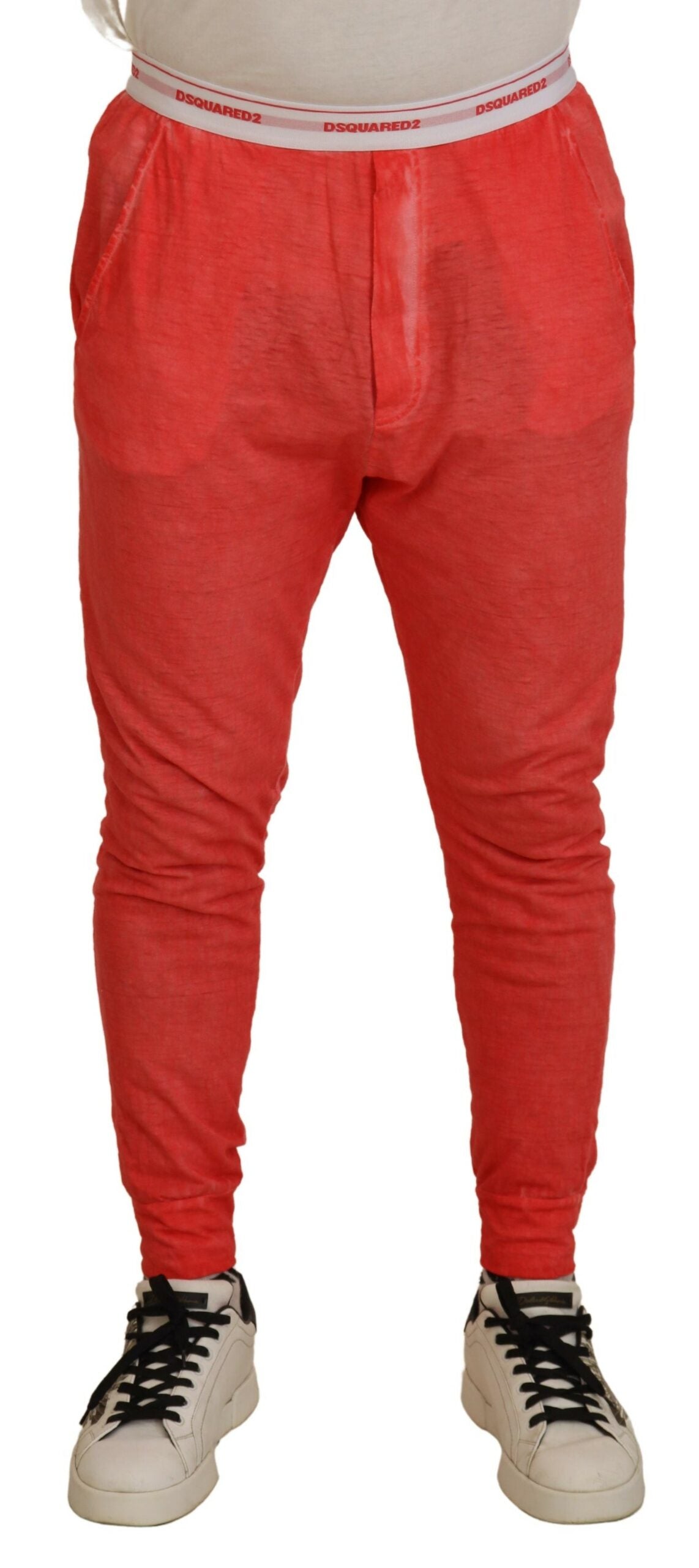 Dsquared² Orange Cotton Elastic Waist Logo Men Pants by Dsquared²