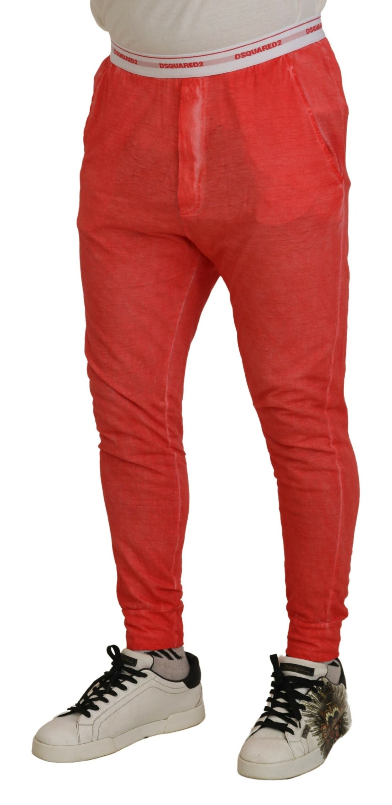 Dsquared² Orange Cotton Elastic Waist Logo Men Pants by Dsquared²