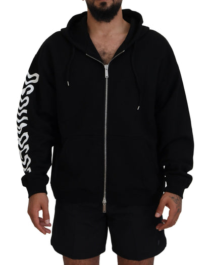 Dsquared² Black Hooded Full Zip Printed Sleeves Sweater by Dsquared²