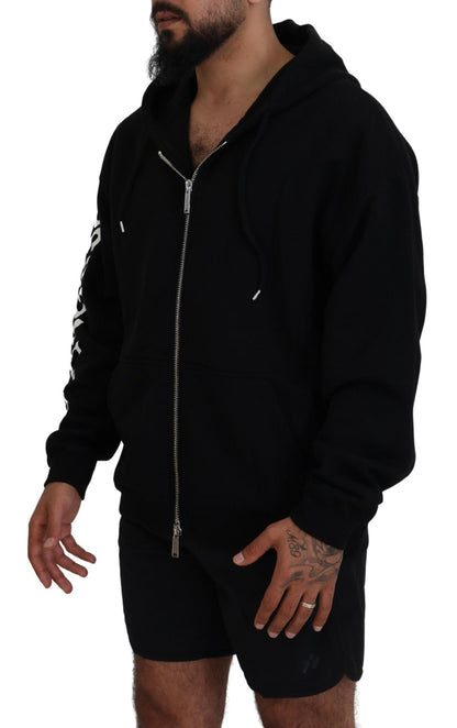 Dsquared² Black Hooded Full Zip Printed Sleeves Sweater by Dsquared²