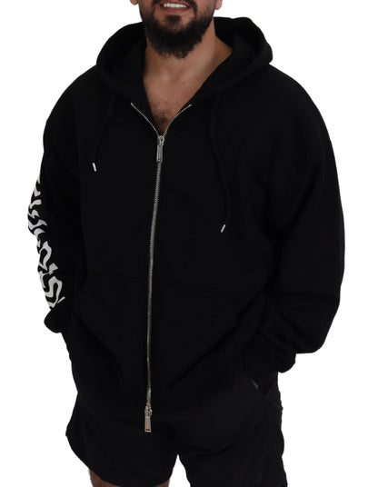 Dsquared² Black Hooded Full Zip Printed Sleeves Sweater by Dsquared²