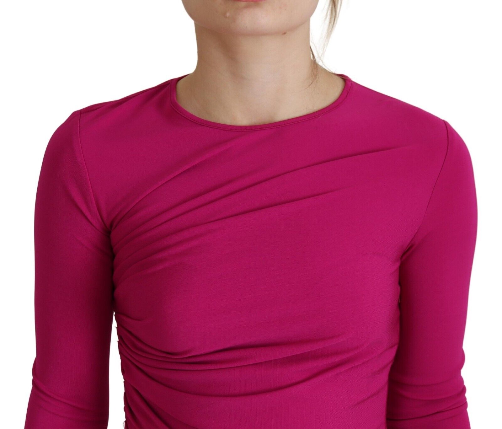 Dsquared² Fuchsia Viscose Long Sleeves Ruched Mini Dress by Dsquared²