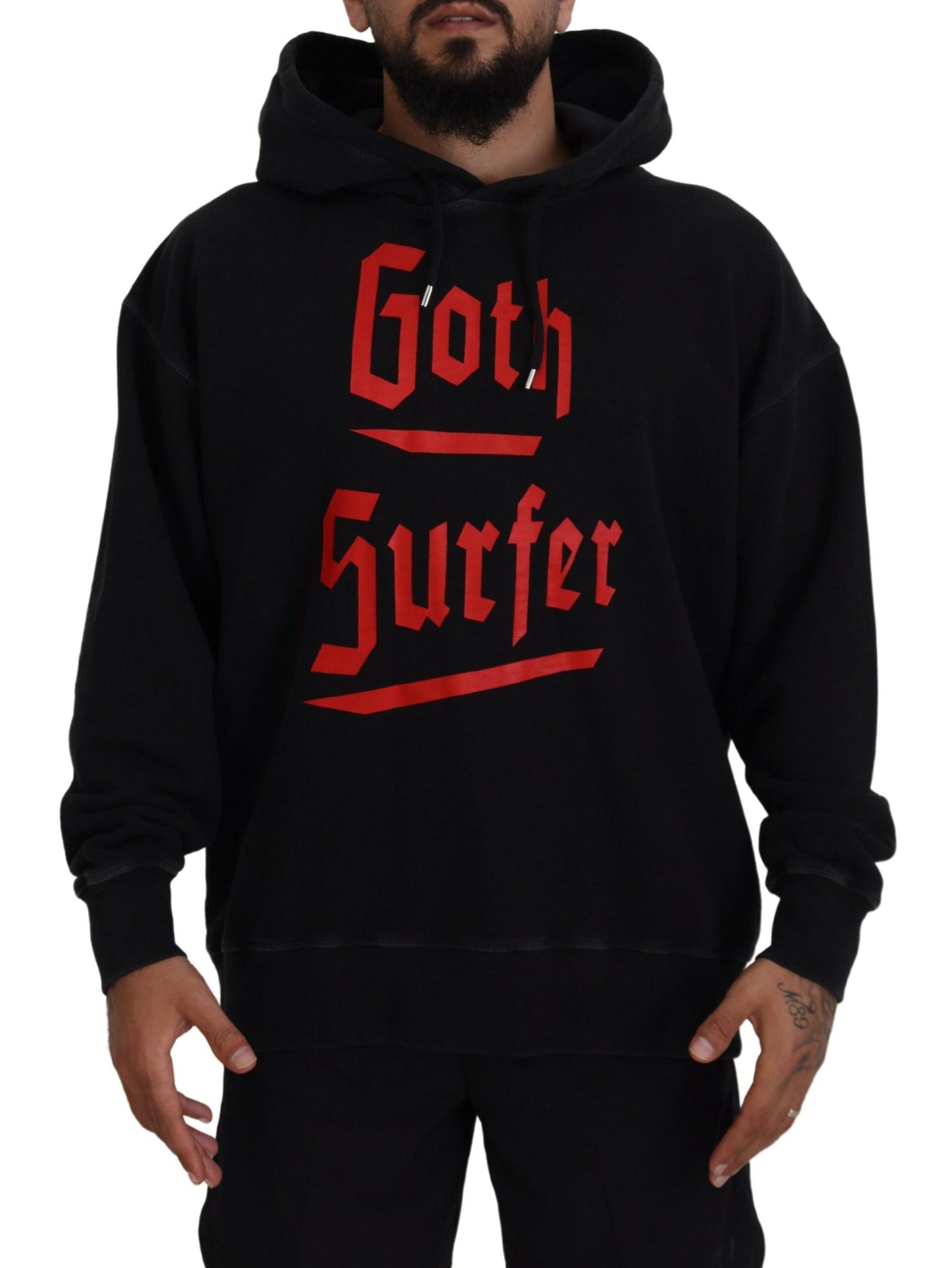 Dsquared² Black Cotton Hooded Printed Men Pullover Sweater by Dsquared²