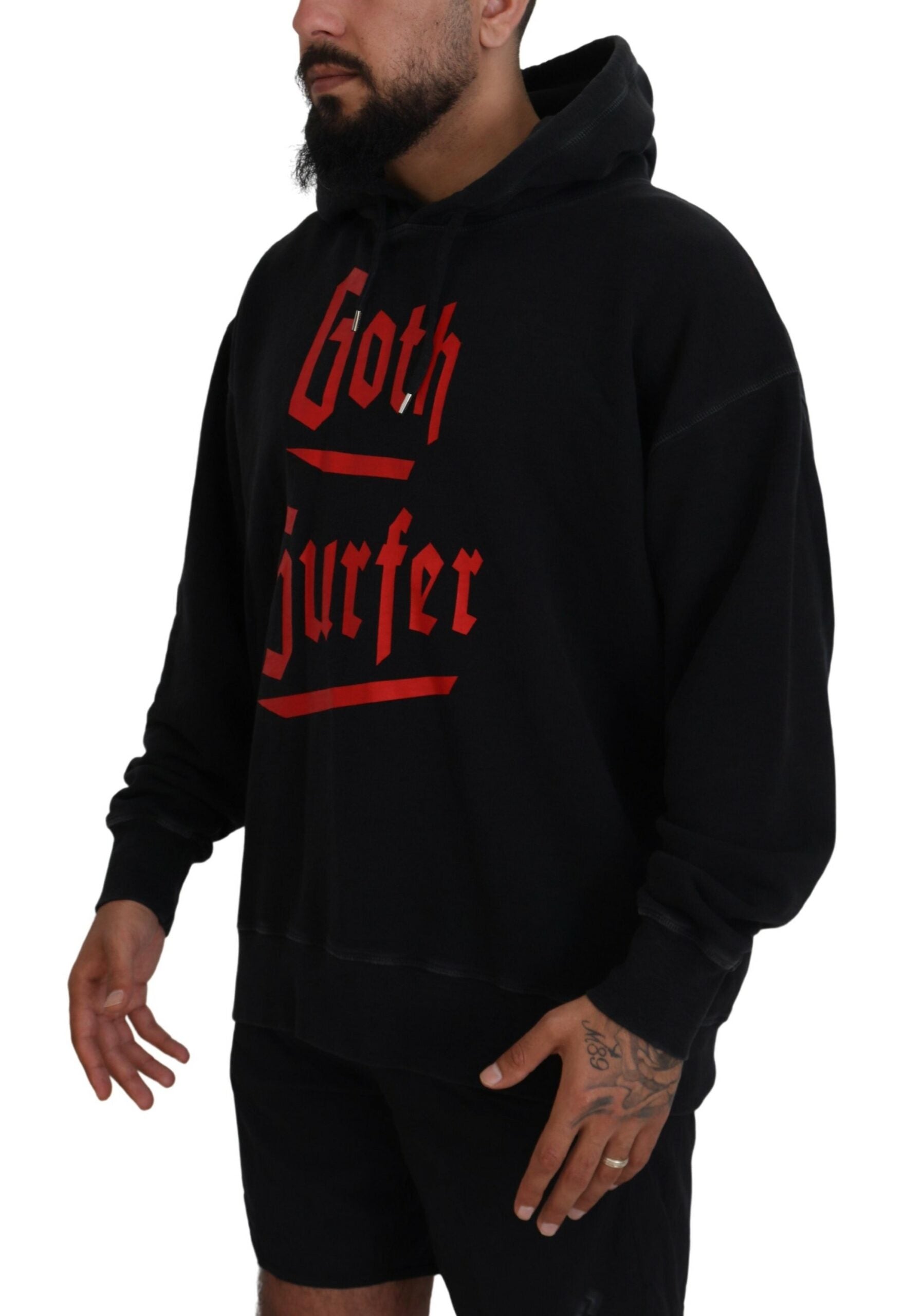 Dsquared² Black Cotton Hooded Printed Men Pullover Sweater by Dsquared²