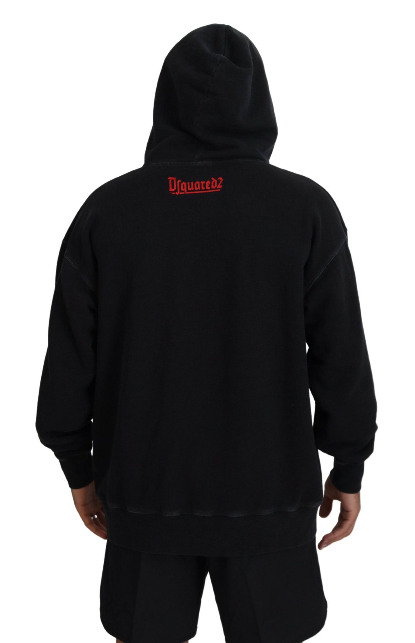 Dsquared² Black Cotton Hooded Printed Men Pullover Sweater by Dsquared²
